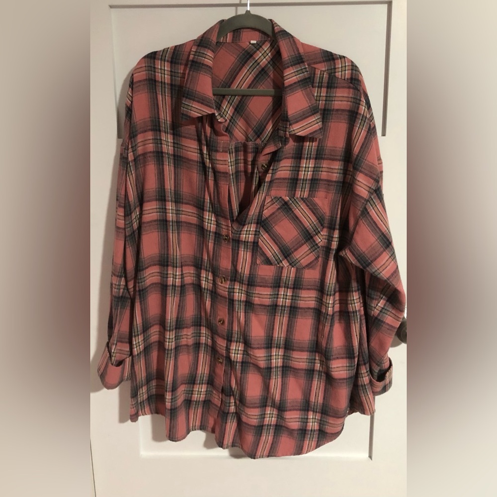 Pink Plaid Button-Up Shirt
